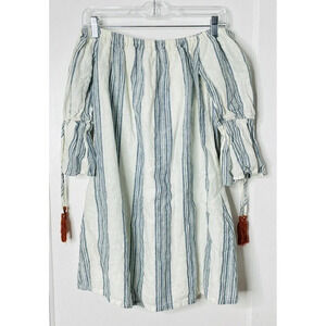 Altered State Gretchen Linen Dress Small Womens Blue White Striped Off Shoulder